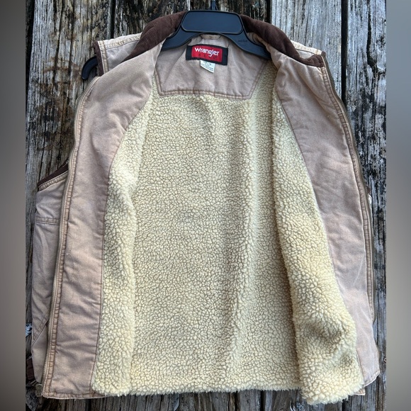 Wrangler Hero Large Khaki Canvas Full Zip Vest with Sherpa Lining (See Pics) - Picture 5 of 7